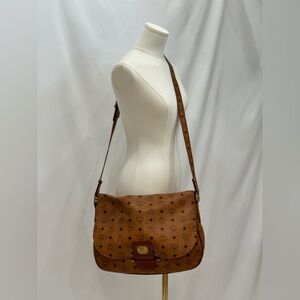 Vintage MCM Visetos Cognac Monogram Messenger Crossbody Bag 09375 Brass Plate ID